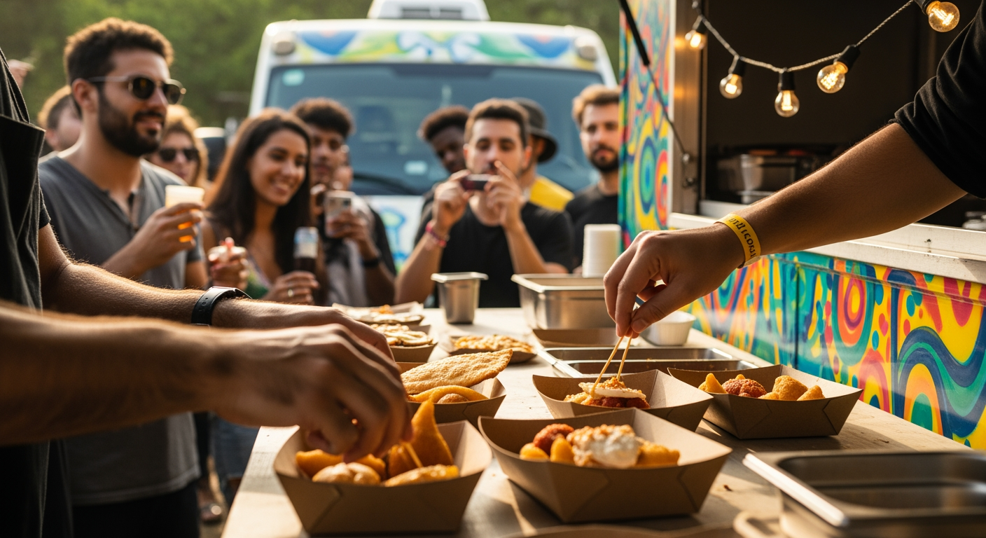 Operação de food truck em festival de música com alta pressão e cardápio curto